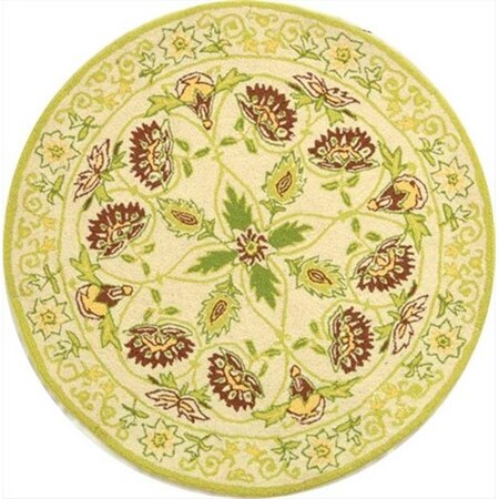 Safavieh 3 ft. x 3 ft. Round- Country and Floral Chelsea Ivory And Green Hand Hooked Rug HK330B-3R